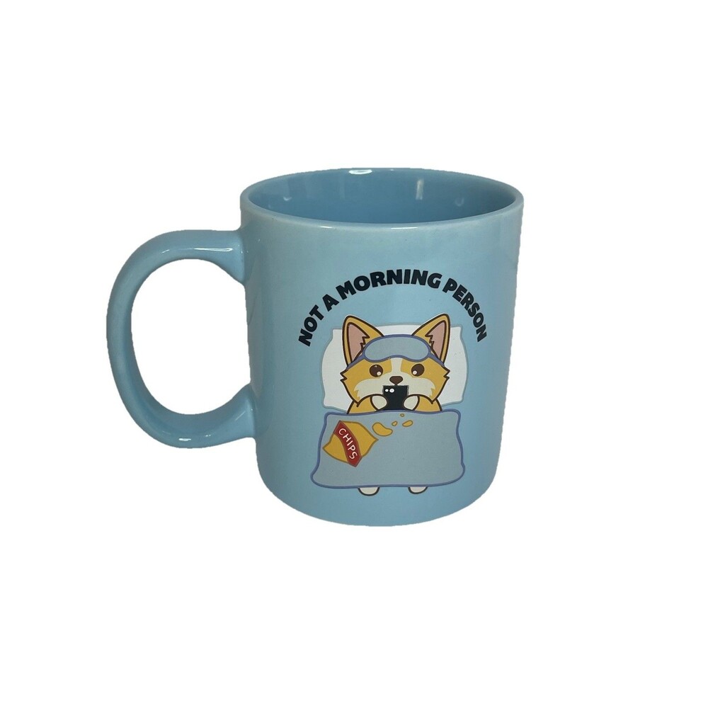 Mad Engine Corgi Coffee Mug Blue Creamic "not A Morning Person"